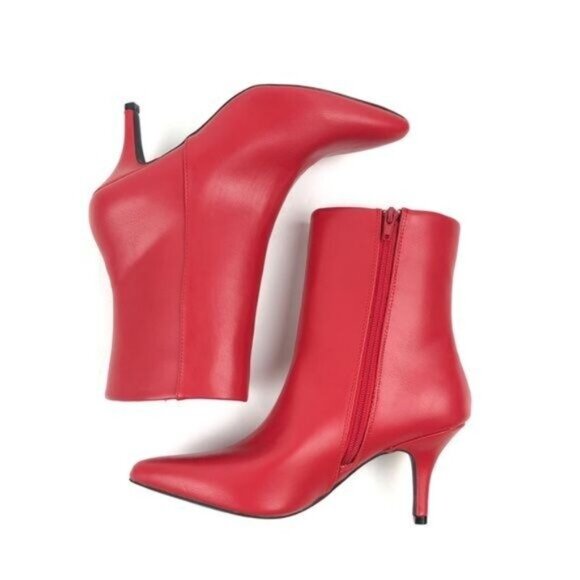 New Women's Qupid Portia Faux Leather Ankle Boots Bootie Shoes Red - Picture 4 of 13